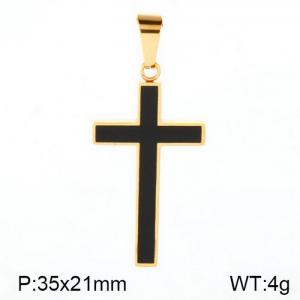 Stainless Steel Cross Black resin plated with gold Pendant - KP77528-HR