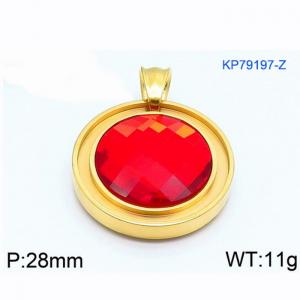 European and American fashion stainless steel circular front inlaid with red  gemstone jewelry temperament gold pendant - KP79197-Z
