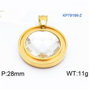 European and American fashion stainless steel circular front inlaid with white gemstone jewelry temperament gold pendant - KP79199-Z