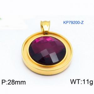 European and American fashion stainless steel circular front inlaid with dark purple gemstone jewelry temperament gold pendant - KP79200-Z