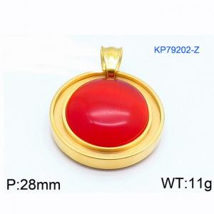European and American fashion stainless steel circular front inlaid with red natural gemstone jewelry charm gold pendant - KP79202-Z