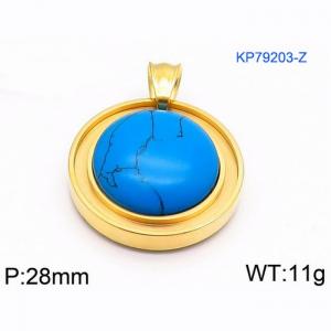 European and American fashion stainless steel circular front inlaid with blue natural line gemstone jewelry charm gold pendant - KP79203-Z