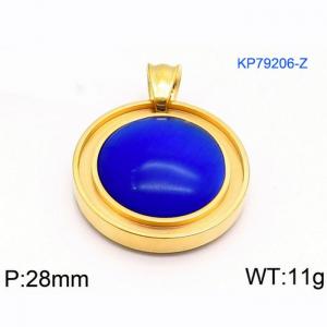 Women Gold-Plated Stainless Steel Round Pendant with Sea Blue Shell Charm - KP79206-Z