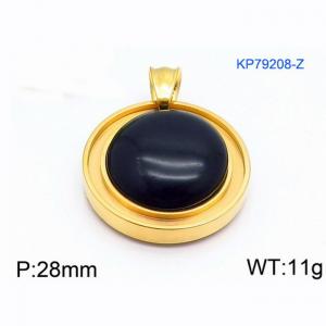 Women Gold-Plated Stainless Steel Round Pendant with Blue Shell Charm - KP79208-Z