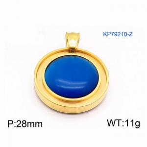 Women Gold-Plated Stainless Steel Round Pendant with Blue Shell Charm - KP79210-Z