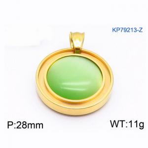 Women Gold-Plated Stainless Steel Round Pendant with Light Green Shell Charm - KP79213-Z