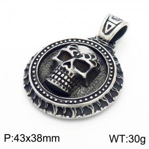 Punk Skull Halloween Oxidation Casting Men's Round Pendant - KP99699-KJX