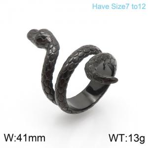 Black plated punk cobra style medusa men's ring - KR100244-KHX