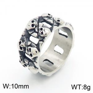 Halloween Skull Oxidation Polished Cast Men's Ring - KR103313-KJX