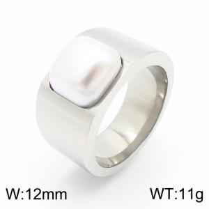 Women Romantic Silver Color Stainless Steel Ring with Inlaid Shell Pearl Charm - KR103507-GC