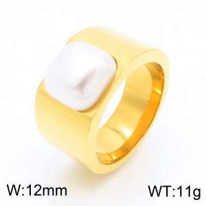 Women Romantic Gold Plated Stainless Steel Ring with Inlaid Shell Pearl Charm - KR103508-GC