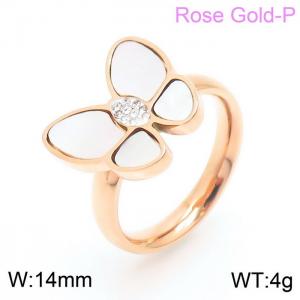 Women Rose Gold Plated Stainless Steel Ring with Clay CZ&Shell Comic Butterfly Pattern Charm - KR104018-GC