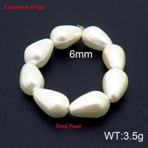 6mm White Color Shell Imitation Pearl Water-drop Bands Expansion Ring Resilient Adjustable Size - KR104369-Z