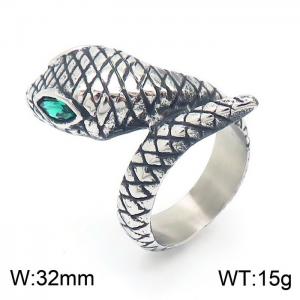 Vintage made old stainless steel cast emeralds men's snake ring - KR104534-KJX