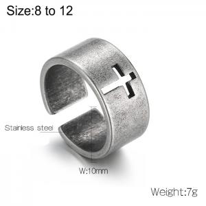 Vintage Hollow Cross Stainless Steel Men's Open Ring - KR104680-KFC