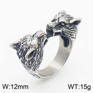 Punk men's stainless steel double Wolf head bracelet - KR104867-KJX