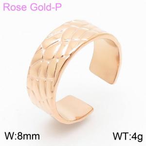 French Luxury Vintage Irregular Texture Open Rose Gold Women's Stainless Steel Ring - KR105255--KFC