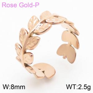 Fashion opening adjustable leaf stainless steel rose gold lady's ring - KR105273--KFC