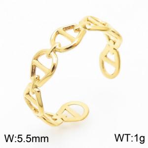 Fashion stainless steel hollow opening geometric pig nose women's gold plated ring - KR105290-KFC