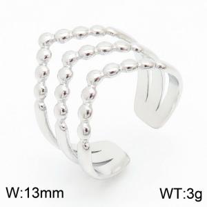 Simple wide face geometric multi-layer silver open stainless steel women's ring - KR105367-KFC