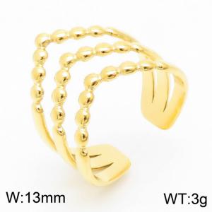 Simple wide face geometric multi-layer gold-plated open stainless steel women's ring - KR105368--KFC