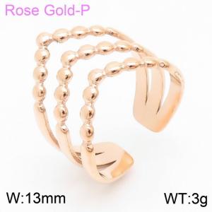 Simple wide face geometric multi-layer rose gold open stainless steel women's ring - KR105369--KFC