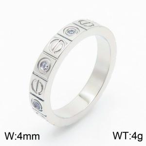 4mm Wide Silver Plated Cubic Zirconia Ring Stainless Steel Jewelry For Men And Women - KR105426-GC