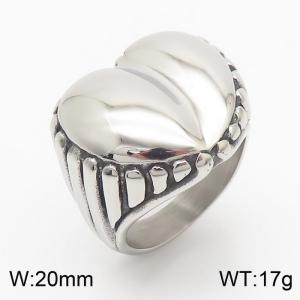Unisex Romantic Stainless Steel Jewelry Ring with Polished Love Heart Pattern - KR106349-KJX