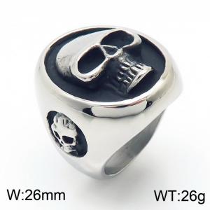 Stainless steel retro literature three skull punk ring - KR106363-KJX