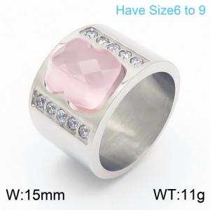 European and American fashion stainless steel women's diamond encrusted wide face tous ring - KR107809-K