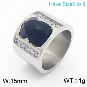 European and American fashion stainless steel women's diamond encrusted wide face tous ring - KR107810-K