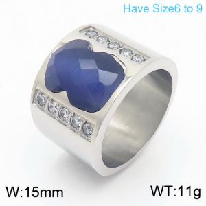 European and American fashion stainless steel women's diamond encrusted wide face tous ring - KR107812-K