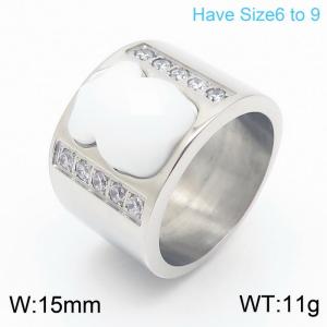 European and American fashion stainless steel women's diamond encrusted wide face tous ring - KR107813-K