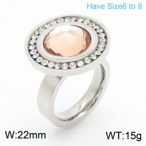 European-american style exaggerated round sticky diamond ladies stainless steel ring - KR107826-K