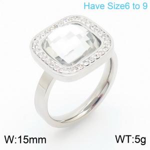 Euro-american style exaggerated rectangular sticky diamond ladies stainless steel ring - KR107828-K