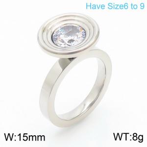 Retro style senior sense round white diamond women's stainless steel ring - KR107838-K