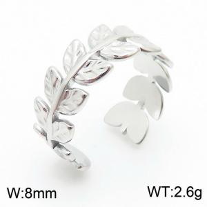 Stainless steel C-shaped minimalist fashion leaf opening silver ring - KR107848-KFC