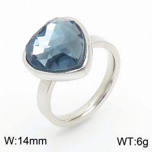 Heart-shaped gray-blue glass stone Ladies stainless steel color ring - KR107865-Z