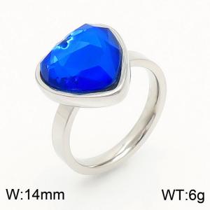 Heart-shaped blue Glass Stone Ladies stainless steel color ring - KR107869-Z