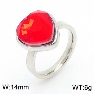 Heart-shaped red glass stone Ladies stainless steel color ring - KR107871-Z