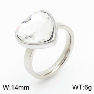 Heart-shaped white glass Stone Ladies stainless steel color ring - KR107873-Z