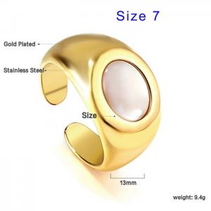 Stainless steel simple circular shell opening C-shaped charm gold ring - KR107887-WGSA