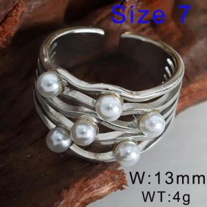 Silver Open Wedding Band Hypoallergenic Stainless Steel Silver Women Ring With Pearls - KR107913-WGML