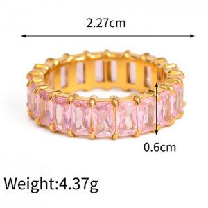 Stainless steel women's rectangular pink diamond crystal charm gold ring - KR107917-WGJD