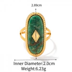 Stainless Steel Women's Simple Vintage Oval Light Green Stone Charm Gold Ring - KR107919-WGJD