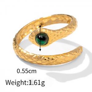 Unisex Stainless Steel Green Stone Eye Snake Head Jewelry Gold Ring - KR107924-WGJD
