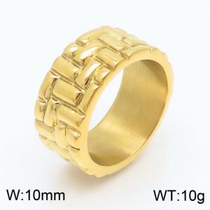 Stainless steel European and American minimalist personality appearance irregular concave convex rectangular charm gold ring - KR107928-KJX