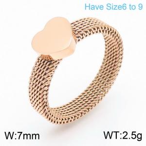 Women Romantic Flexible Rose-Gold Stainless Steel Jewelry Ring with Love Heart Charm - KR108156-K