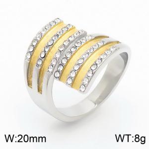Vintage Stainless Steel  Gold CZ Stone RIngs for Women - KR108353-K