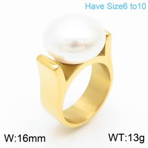 Women Elegant Gold-Plated Stainless Steel&Pearl Jewelry Ring - KR108388-K